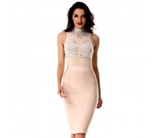 'Amra' nude bandage dresses with crystals
